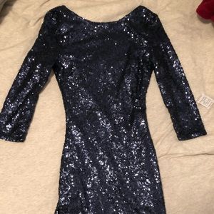 Navy Blue Sequins Backless dress